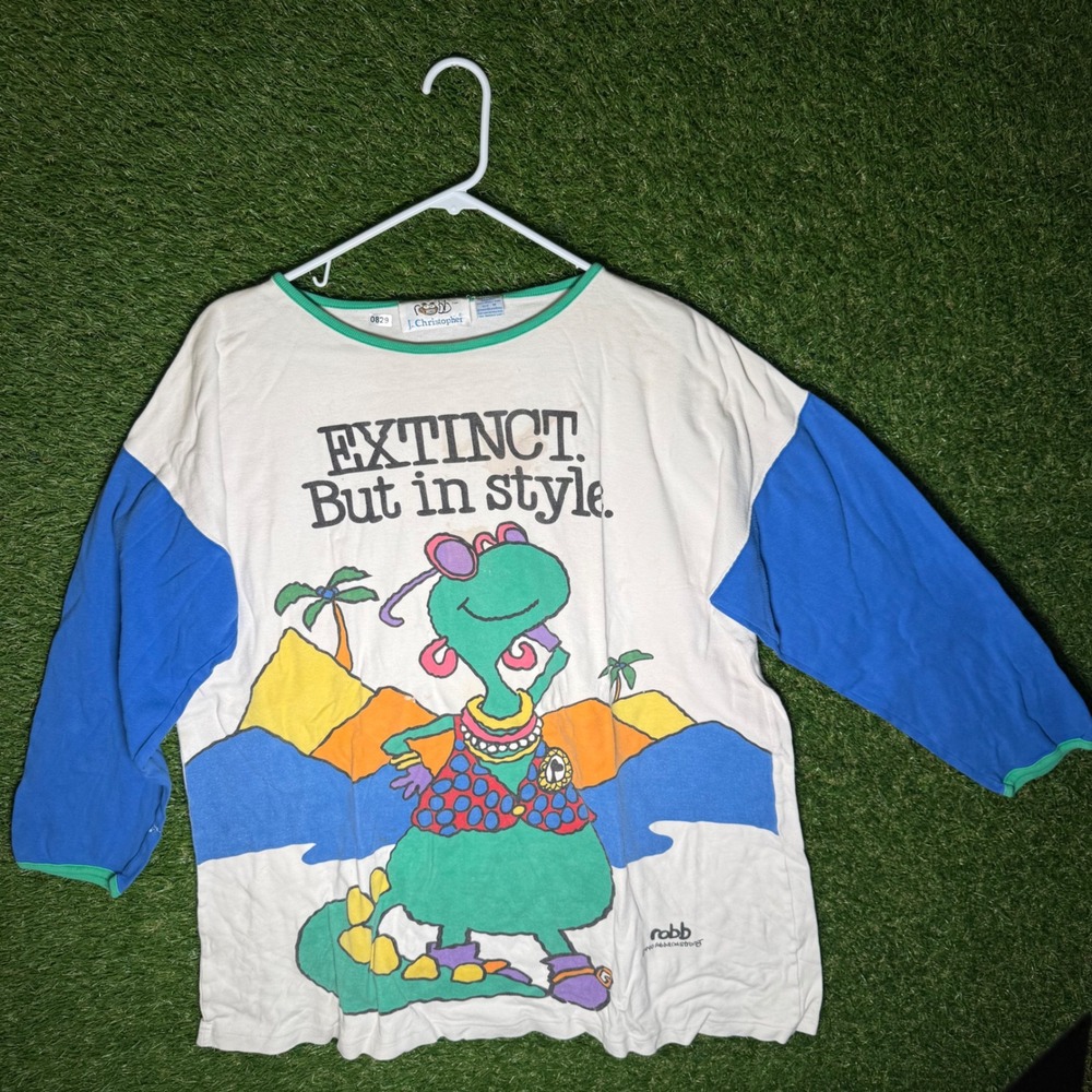 J. Christopher Vintage Dinosaur Extinct But In Style Ringer T-Shirt Men's‎ M